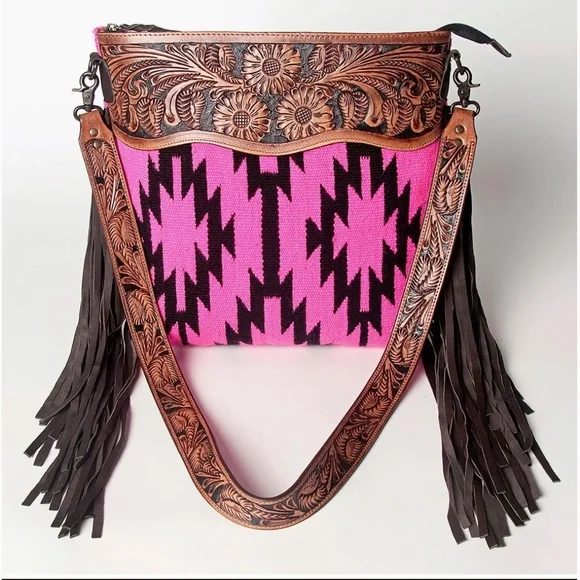 American Darling Crossbody Genuine Western Leather Women Bag with Fringe - Picture 2 of 5